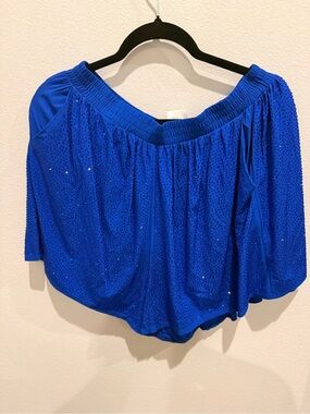 Queen of Sparkles Royal Blue Rhinestone Active Swing Shorts size L